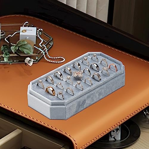 Velvet Ring Organizer Display Tray Jewelry Box Earring Holder Case | for Wedding Birthday Christmas Day (Light Ocean Blue) - color: Light Ocean Blue