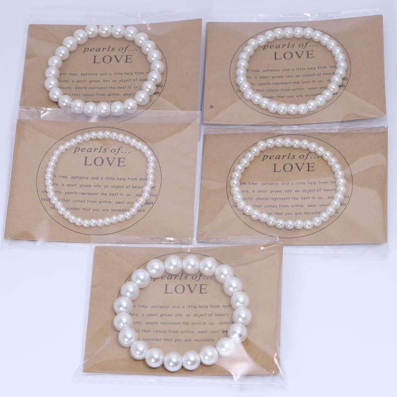COLORFUL BLING Imitation Pearl Strands Choker Necklace Bracelet With Meaningful Card for Wedding Anniversary Birthday Party Gifts Bridal Jewelry Set - color: 5pcs bracelet