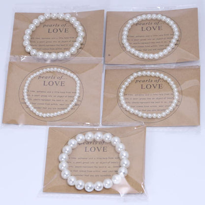 COLORFUL BLING Imitation Pearl Strands Choker Necklace Bracelet With Meaningful Card for Wedding Anniversary Birthday Party Gifts Bridal Jewelry Set - color: 5pcs bracelet
