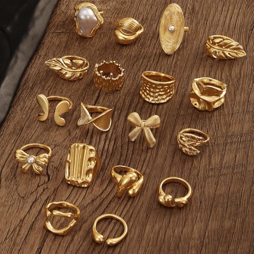 31 Pcs Chunky Gold Rings Fashion Stackable Rings for Women Statement Womens Rings Set Knuckle Band Ring Jewelry Gifts - style: Golden 18 pcs