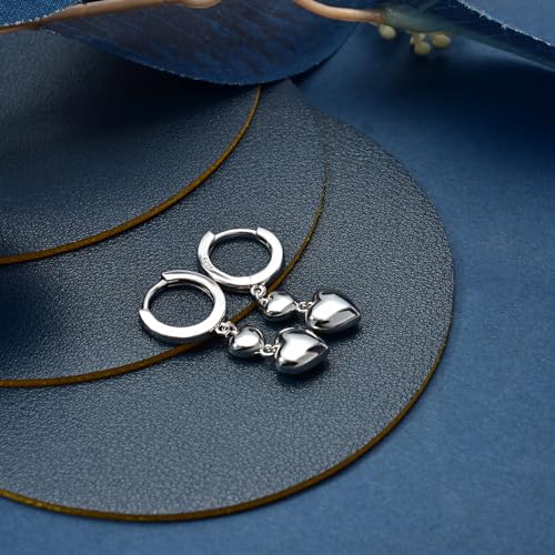 Heart Earrings for Women Girls-Sterling Silver Heart Dangle Hoop Earrings with Charm Love Huggie Hoop Earrings Hypoallergenic Delicate Jewelry Gifts for Women Girls Birthday - color: Double Heart Hoop Earrings
