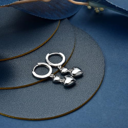 Heart Earrings for Women Girls-Sterling Silver Heart Dangle Hoop Earrings with Charm Love Huggie Hoop Earrings Hypoallergenic Delicate Jewelry Gifts for Women Girls Birthday - color: Double Heart Hoop Earrings