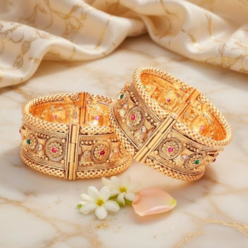 Efulgenz Indian Bridal Wedding Bollywood Big Broad Bracelet Bangle Set - color: Gold Multi, size: 2-8