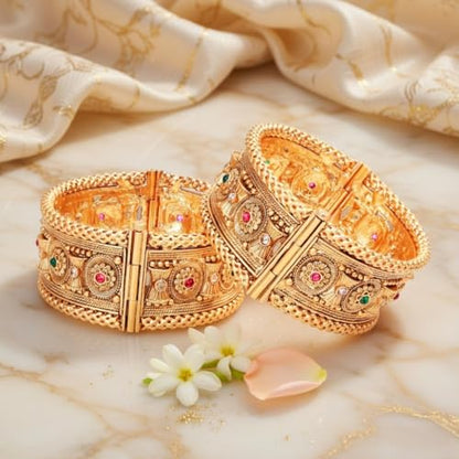 Efulgenz Indian Bridal Wedding Bollywood Big Broad Bracelet Bangle Set - color: Gold Multi, size: 2-8