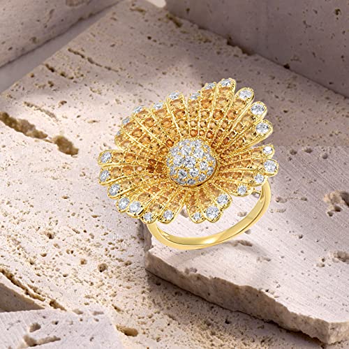 Santuzza Sterling Silver Gemstone Flower Ring for Women - color: [A]Daisy-Yellow