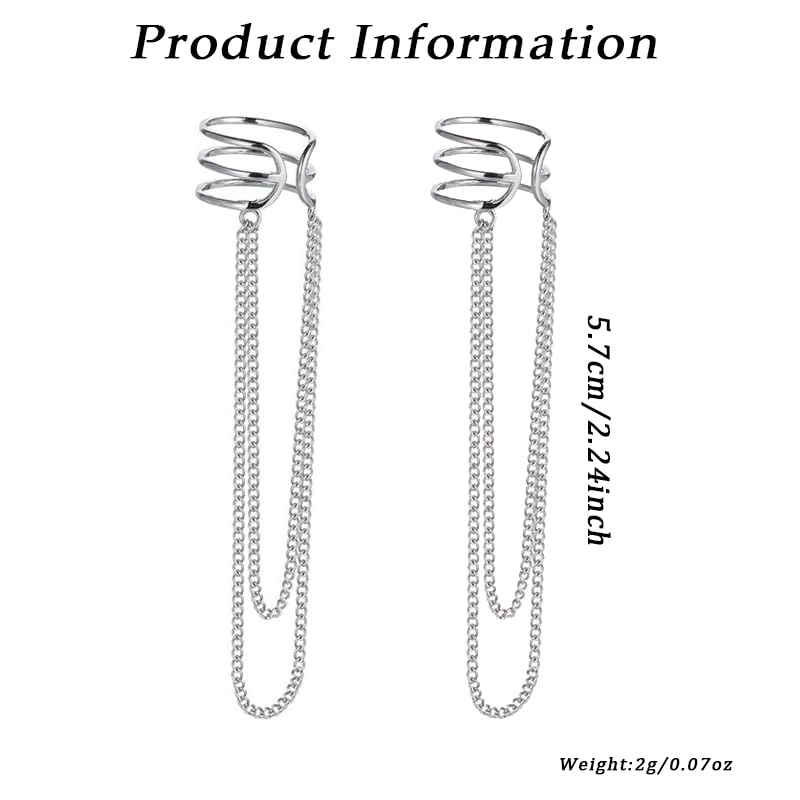 Ear Cuffs Earrings for Women Non Piercing Cartilage Cuff Wrap Clip on Earrings Trendy Pearl Rhinestone Tassel Chain Earrings Jewelry for Women - color: Silver Chain Ear Cuff