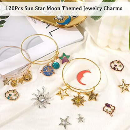 SANNIX 120Pcs Mixed Sun Star Moon Charms Jewelry Making Gold Enamel | Charm Pendants for DIY Necklace Bracelet Making Supplies - style: Sun Star Moon
