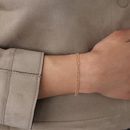 VRIUA Dainty Gold Bracelets for Women, 14K Gold Plated Layered Bracelet Simple Sparkle Twisted Chain Bracelets Adjustable Diamond Bracelets Set Gold Jewelry for Women - color: Layered satellite gold