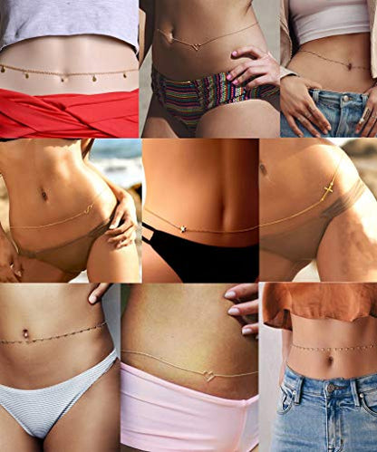 4-8Pcs Sexy Body Chain Belly Waist Chain Necklace Summer Beach Bikini Bra Body Jewelry for Women Gold Tone - style: A2:8pcs, Gold Tone