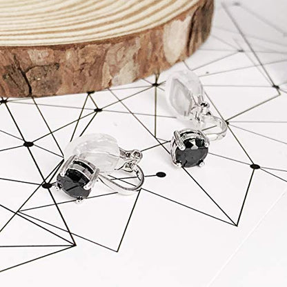 SELOVO Clip on Earrings Small Stone 7mm CZ Cubic Zirconia Sparkle Studs for No Pierced Ear - color: Black