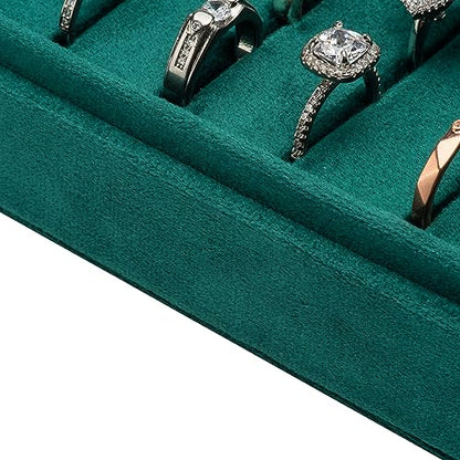 Velvet Ring Organizer Display Tray Jewelry Box Earring Holder Case | for Wedding Birthday Christmas Day (Green) - color: Green