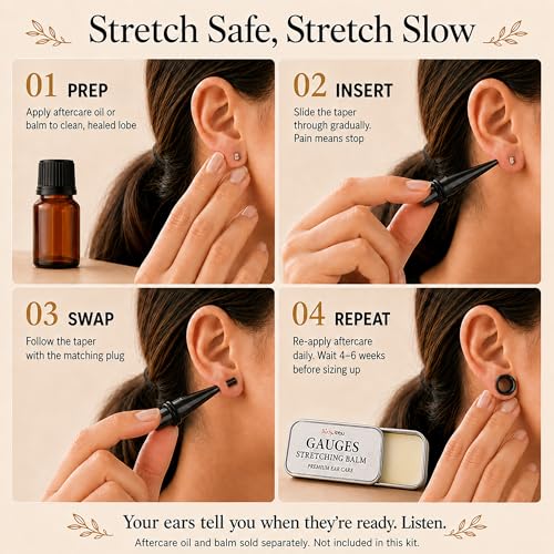 BodyJ4You 36PC Ear Stretching Kit - Complete Beginner Set 14G-00G | Gauges for Ears Stainless Steel Tapers Single Flare Plugs Tunnels - Dead Stretching Lobe Men Women Expander - color: Black, Single Flare