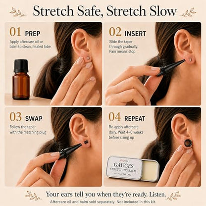 BodyJ4You 36PC Ear Stretching Kit - Complete Beginner Set 14G-00G | Gauges for Ears Stainless Steel Tapers Single Flare Plugs Tunnels - Dead Stretching Lobe Men Women Expander - color: Black, Single Flare