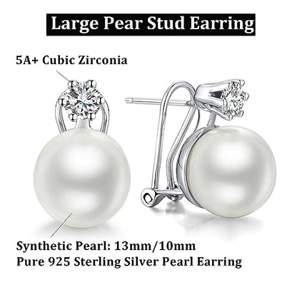 Han han Pearl Stud Earrings for Women 925 Sterling Silver, Pearl Jewelry Gift for Women 8MM-13MM - style: A- Large Pearl Studs 13mm