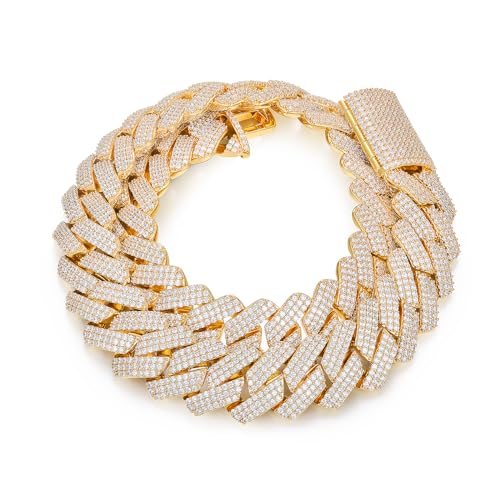 Ucciyo 30MM/25MM Cuban Link Chain for Men, Luxury Iced Out Diamond Chain | Luxurious Diamond-Simulated, Large Miami Cuban Style, 18K Gold Plated - color: 25MM-Gold, size: 28 Inch