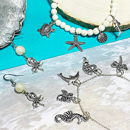 Heather's cf Silver Sea Charms – Antique Pendants, Non-Tarnish, Lead-Free & Nickel-Free, Bulk Ocean Animal Charms for DIY Jewelry, Bracelets, Necklaces, Earrings, Beach Craft Supplies (Sea Animals) - color: Mixed Sea Charms - 100 Pc