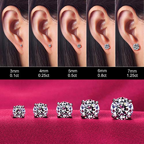 Kainier Women's 14K Gold Plated CZ Stud Earrings Simulated Diamond Round Cubic Zirconia Ear Stud Set（5 Pairs)… - color: Flatback-Platinum