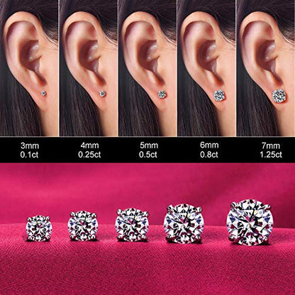Kainier Women's 14K Gold Plated CZ Stud Earrings Simulated Diamond Round Cubic Zirconia Ear Stud Set（5 Pairs)… - color: Flatback-Platinum