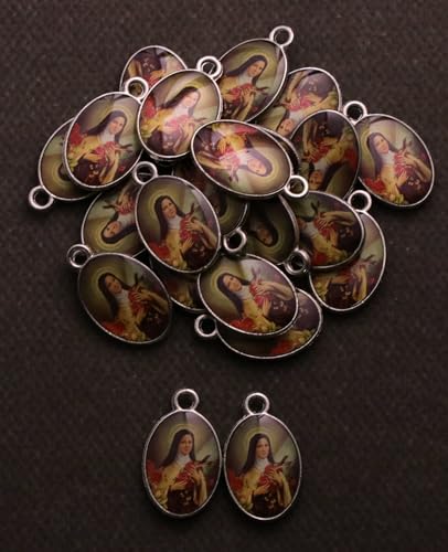 Saint Therese of Lisieux/Saint Mother Teresa of Calcutta/Divine Mercy Jesus/Mater Dolorosa Patron Saint Medal Charm Pendant for DIY Rosary Necklace Bracelet Jewelry Making Part - color: 30pcs-Enamel St. Therese