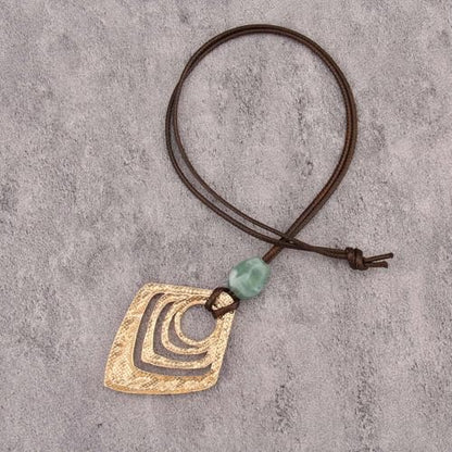 GelConnie Leather Necklace for Women Round Wooden Pendant Long Leather Choker Vintage Sweater Necklace Gold Chunky Boho Necklaces for Women - style: Chunky Boho Pendant Necklace
