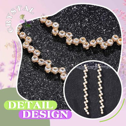 JEAIRTS Rhinestone Tennis Chain Choker Necklace Jewelry Sets for Women | 3Pcs Diamond Bridal Necklace Earrings and Bracelet for Wedding Prom - color: 2-Gold