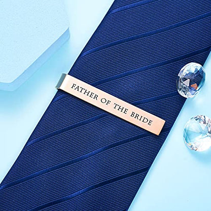 Father of the Bride and Groom Gifts - Wedding Tie Clips for Groomsmen From the Bride - Stainless Steel Tie Bars - color: Father of the bride-Rose Gold