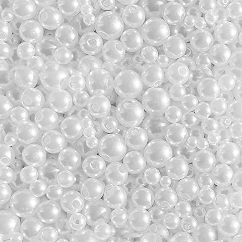 1500pcs Pearl Beads for Jewelry Making, 4mm 6mm 8mm 10mm Round Loose Pearls Beads with Hole, Bracelet Pearls for Crafts, White Pearls for Jewelry Making - size: 4/6/8/10mm