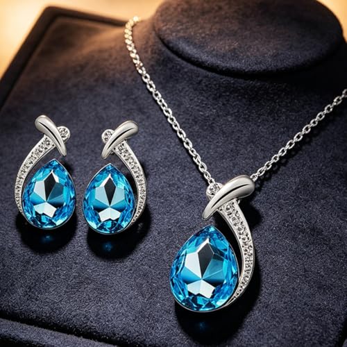 Crystal Drop Necklace with Dangle Earrings Minimalist Jewelry Set Elegant Teardrop Pendant Casual for Symphony Concert Night