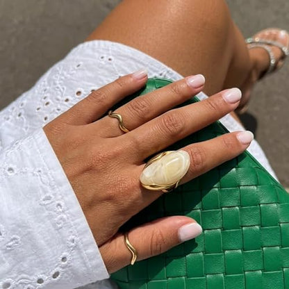 Mchic Colorful Chunky Statement Ring for Women: Boho Large Oval Acrylic Finger Ring Stainless Steel Adjustable Beach Summer Y2K Handmade Jewelry Gift for Women - color: Beige