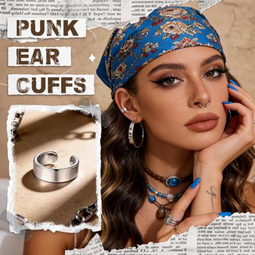 Gothic Clip On Ear Cuff Stainless Steel No Piercing Helix Cartilage | Hypoallergenic,Non Piercing Helix Cartilage,Gold Silver,Fake Earring,Lightweight,Punk Gothic Jewelry Gift Women Men - color: K4-Minimalist Design Silver 2