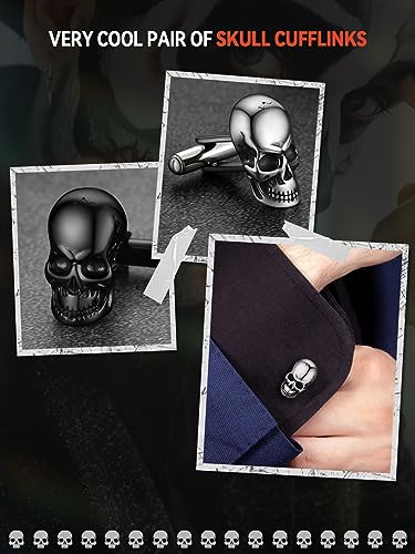 FaithHeart Mens Cufflinks, Norse Viking Tuxedo Shirt Cuff Links, Stainless Steel Cuff Links and Shirt Studs, Gift Box - style: 05. Skull Head-Black