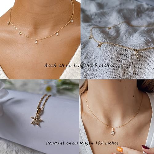 Dainty Choker Necklace for Women 18K Gold Plated Shining Dots Box Chain Sparkle Necklaces Cute Paperclip Link Herringbone Necklace Exquisite Jewelry Gifts for Mom Girlfriend - style: Z/Layered CZ Flower
