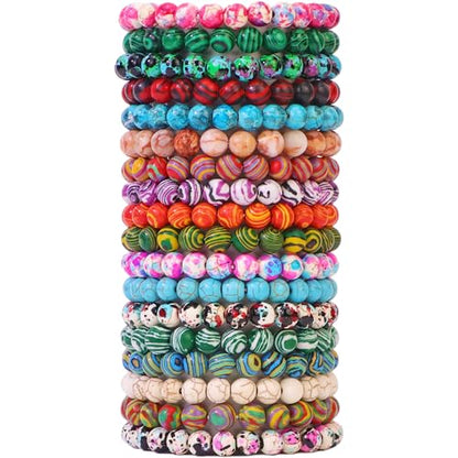 18Pcs Malachite Pattern Beaded Bracelets Set for Women Men, 8mm Round Beads Stretch Bracelets, 7.28 Inch Elastic Stackable Bracelets, Colorful Handmade Wristbands for Party Favors, Gifts, Daily Wear