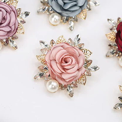 Elegant Rose Flower Brooch Pin for Women Men Wedding Party Gentleman's Essentials Handmade Imitation Crystal Pearl Fabric Flower Lapel Pin Dress Suit Accessories Boutonniere Ideas Gift - color: Pink