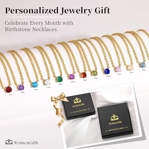 WomenGifts Layered Gold Necklaces for Women, 14K Gold Sterling Silver Plated Dainty Pendant Necklace Set Non Tarnish, Chunky Stackable Cuban Chain Choker, Trendy Birthstone Vacation Jewelry Gift - color: Gold, style: Cubic Zirconia-Created Garnet-Jan
