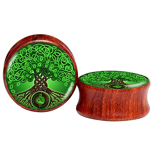 2PCS Wood Gauges For Ears Ear Plug Tunnel Stretcher Expander 8-25mm 0G-1'' Tree of Life Piercings Jewelry - style: 0G (8mm)