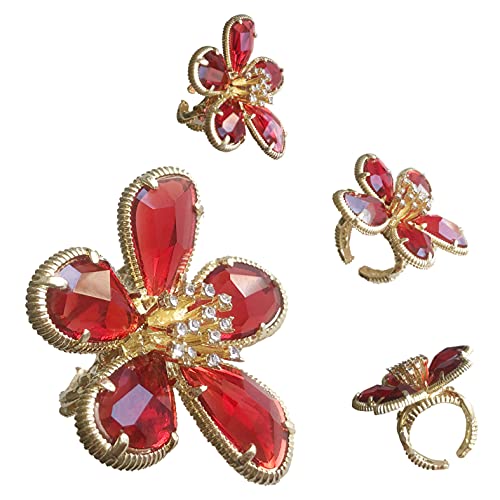 Large Flower Crystal Ring, Crystal Petal Ring, Size Adjustable, Fashion Ladies Must - color: Red