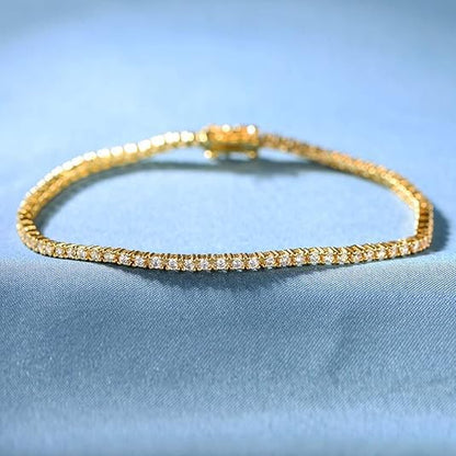 2.0MM Tennis Bracelet for Women and Men，18K White/Yellow Gold Plated Round 2mm Cubic Zirconia Classic Tennis Bracelet - color: Gold Plated, size: 8.5 inch