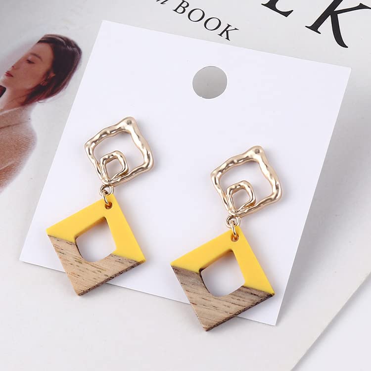 Retro Wooden Resin Geometric Bar Drop Dangle Earrings Layered Leopard for Women Polymer Clay Lightweight Statement Jewelry - style: 9