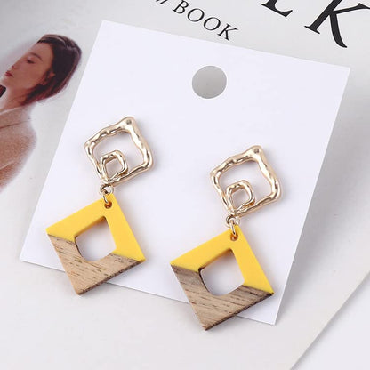 Retro Wooden Resin Geometric Bar Drop Dangle Earrings Layered Leopard for Women Polymer Clay Lightweight Statement Jewelry - style: 9