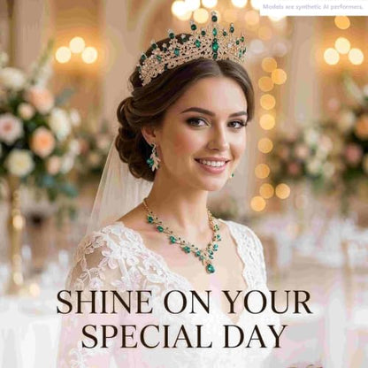 Kamirola Tiaras and Crowns for Women,Tiaras Earrings Necklace, Crystal Bridal Jewelry Set, Costume Jewelry for Women Party Halloween Prom Pageant - color: GOLD GREEN
