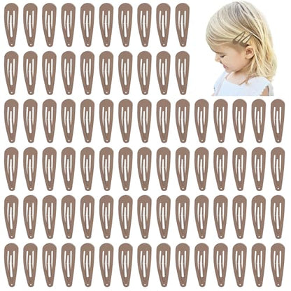 80Pcs Light Brown 2Inches Craft Snap Hair Clips DIY Non-slip Hair Barrettes | 5cm DIY Naked water drop snap hair clips for Women Baby Girls Toddlers Kids Hair Accessories Bulk - color: Light Brown