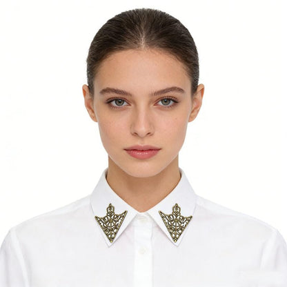 5 Pairs Retro Hollow Pattern Shirt Collar Brooches For Women And Men Gold Plated Triangle & Simple Elegant Double Leaf Collar Pin Brooches Gold Silver Plant Brooch Jewelry - style: three triangle