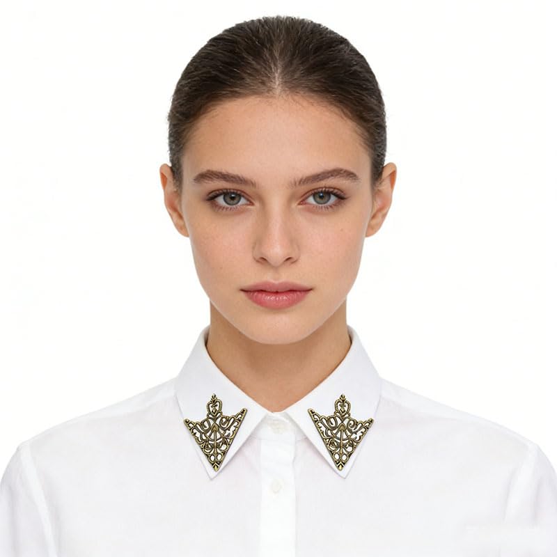 5 Pairs Retro Hollow Pattern Shirt Collar Brooches For Women And Men Gold Plated Triangle & Simple Elegant Double Leaf Collar Pin Brooches Gold Silver Plant Brooch Jewelry - style: gold broze