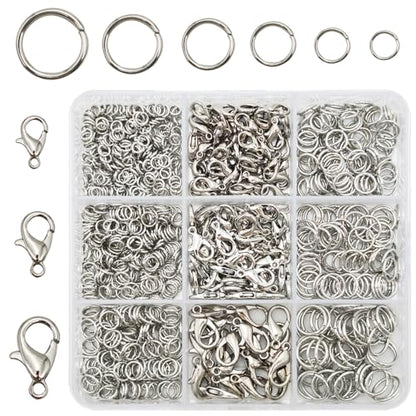 INSPIRELLE 900 Pieces Open Jump Rings and 120 Pieces Lobster Clasps Metal Split Rings Connector Rings for Jewelry Making Rhodium - color: Rhodium