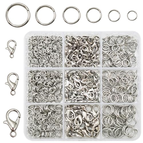 INSPIRELLE 900 Pieces Open Jump Rings and 120 Pieces Lobster Clasps Metal Split Rings Connector Rings for Jewelry Making Rhodium - color: Rhodium