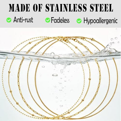 20Pcs (5 Styles) Stainless Steel Chains for Jewelry Making (G-17in) | Bulk Silver & Gold Plated Chains, Satellite, Paper Clip, Lip, Rolo, Cable, Jewelry Making - color: Gold Plated (17 inch)