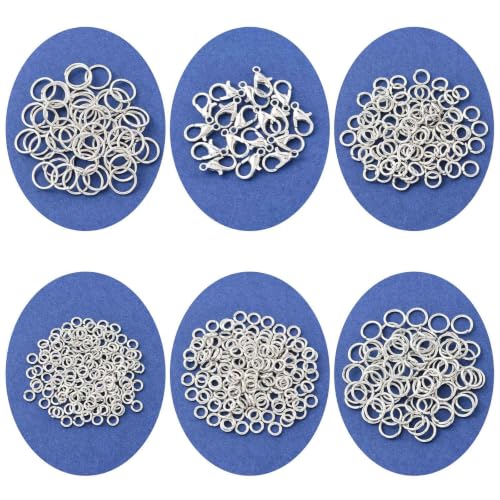 Jewelry Making Findings Kit with 5 Size Open Jump Rings, 20 Lobster Clasps | Complete Platinum Toned Jewelry Findings Kit with Packaging Box for DIY Crafts, Repair and Beading - color: Platinum