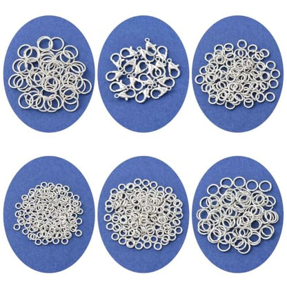 Jewelry Making Findings Kit with 5 Size Open Jump Rings, 20 Lobster Clasps | Complete Platinum Toned Jewelry Findings Kit with Packaging Box for DIY Crafts, Repair and Beading - color: Platinum