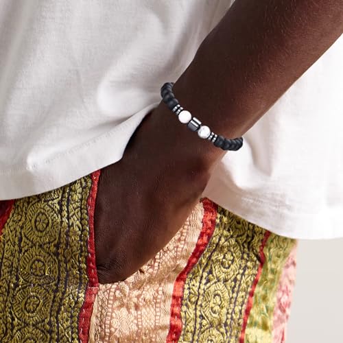 Mens Beaded Bracelets Set 8MM Tiger Eye Lava Stone Stretch Natural Stone Men's Bead Bracelet Mens Bracelet - color: 4,lava rock,tiger eye,white,black bracelet